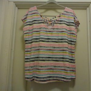 CRISS CROSS APPLESAUCE PASTELS STRIPES SUMMERY TOP  L